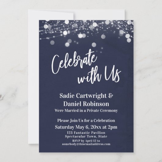 Invitation Navy & Lights Textured Celebration with Us Récepti (Devant)