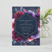 Invitation Navy Magenta Dramatic Bloom Wedding (Debout devant)