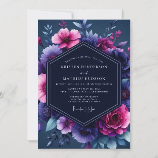 Invitation Navy Magenta Luminous Wedding (Devant)