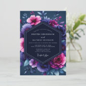 Invitation Navy Magenta Luminous Wedding (Debout devant)