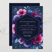 Invitation Navy Magenta Luminous Wedding (Devant / Derrière)