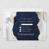 Invitation Navy Marble, Blanc & Agate Or RSPT de mariage en o (Devant)