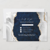 Invitation Navy Marble, Blanc & Agate Or RSVP de mariage (Devant)