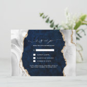 Invitation Navy Marble, Blanc & Agate Or RSVP de mariage (Debout devant)