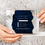 Invitation Navy Marble, White & Gold Agate Mariage RSVP<br><div class="desc">Magnifique aspect d'agate avec des accents dorés et marbrés pour épater vos invités !</div>