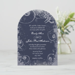 Invitation Navy Metallic Argent Kanji Amour Tourbillon