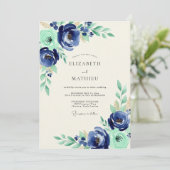 Invitation Navy Mint Botanical Bliss Wedding (Debout devant)