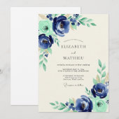 Invitation Navy Mint Botanical Bliss Wedding (Devant / Derrière)