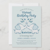 Invitation Navy & Mint Cute Elephant Virtual Birthday Party (Devant)