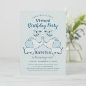 Invitation Navy & Mint Cute Elephant Virtual Birthday Party (Debout devant)