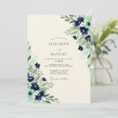 Invitation Navy Mint Exquisite Botanical Wedding (Debout devant)