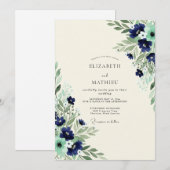 Invitation Navy Mint Exquisite Botanical Wedding (Devant / Derrière)