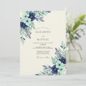 Invitation Navy Mint Serene Botanical Wedding (Debout devant)