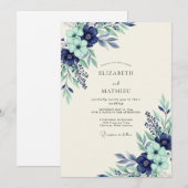 Invitation Navy Mint Serene Botanical Wedding (Devant / Derrière)