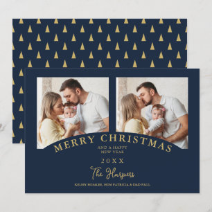 Invitation Navy Modern Luxury Chic Christmas 2 Photos Family