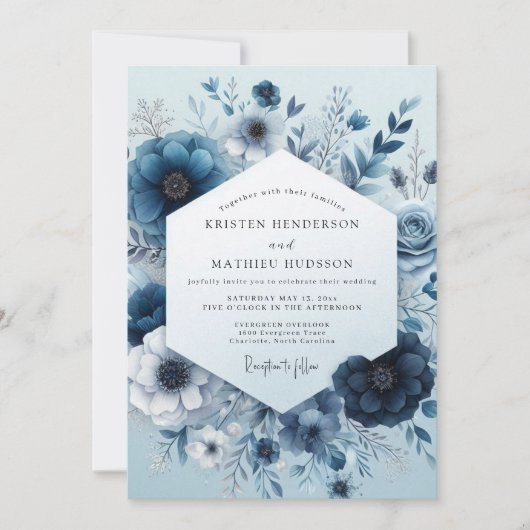 Invitation Navy Monochromatic Bloom Wedding (Devant)