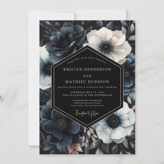 Invitation Navy Moody Bloom Wedding (Devant)