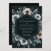 Invitation Navy Moody Bloom Wedding (Devant / Derrière)