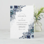 Invitation Navy Moody Bloom Wedding (Debout devant)