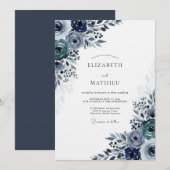Invitation Navy Moody Bloom Wedding (Devant / Derrière)