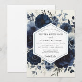 Invitation Navy Moody Floral Wedding (Devant / Derrière)