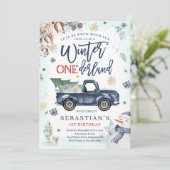 Invitation Navy ONEderland Hiver Camion de Hiver Bonhomme de (Debout devant)