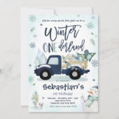 Invitation Navy ONEderland Hiver Camion de Neige Soirée (Devant)