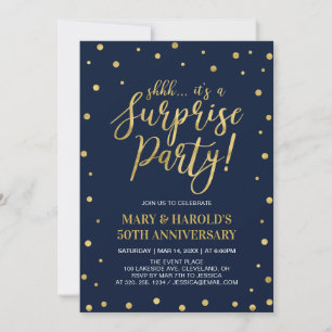 Invitation Navy & Or 50e anniversaire de mariage surprise