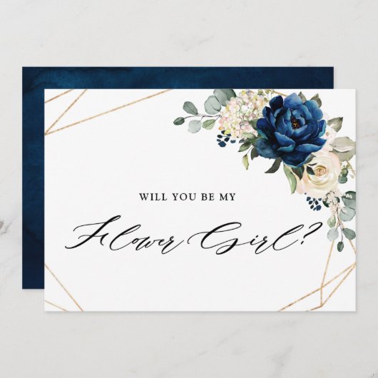 Invitation Navy Or Blanc Ivoire Seras-Tu Ma Demoiselle D'honn (Devant / Derrière)