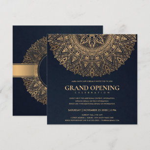 INVITATION NAVY OR CLASSIQUE ORNÉ MANDALA GRANDE OUVERTE