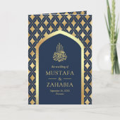 Invitation Navy Or Diamants Arche Code QR Mariage Musulman (Devant)