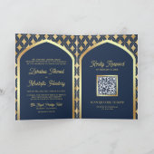 Invitation Navy Or Diamants Arche Code QR Mariage Musulman (Intérieur)