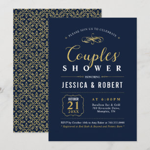 Invitation Navy & Or   Élégant Mariage Shower de Couple
