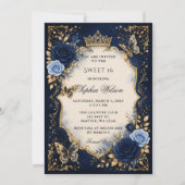 Invitation Navy Or Fleur Papillon Douce 16 (Devant)