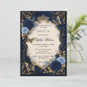 Invitation Navy Or Fleur Papillon Douce 16 (Debout devant)