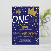 Invitation Navy & Or, M.Onederful Anniversaire, Points Polka (Debout devant)