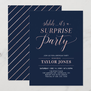Invitation Navy & Or rose   Fête d'anniversaire surprise mode