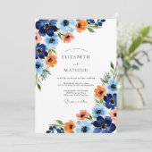 Invitation Navy Orange Painterly Bloom Wedding (Debout devant)