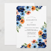 Invitation Navy Orange Painterly Bloom Wedding (Devant / Derrière)