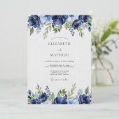 Invitation Navy Painterly Blossom Wedding (Debout devant)