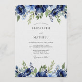 Invitation Navy Painterly Blossom Wedding (Devant)