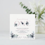 Invitation Navy & Pink Boho Floral Girl 1er anniversaire Carr (Debout devant)