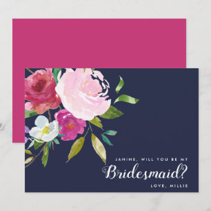 Invitation Navy & Pink Bold Floral Serez-Vous Ma Femme D'Accu