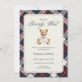 Invitation Navy Plaid Teddy Bear Baby Shower (Devant)