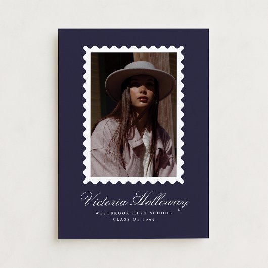 Invitation Navy Postage Stamp photo Graduation Announcement