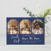 Invitation Navy romantique Arch Save The Date Collage photo (Debout devant)