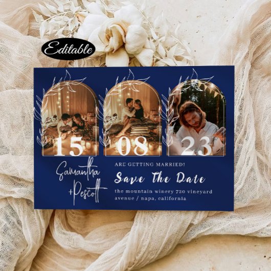 Invitation Navy romantique Arch Save The Date Collage photo