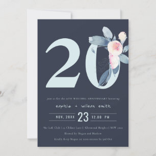 INVITATION NAVY ROSE BLEU FLORAL 20ÈME ANNIVERSAIRE TOUTE ANN