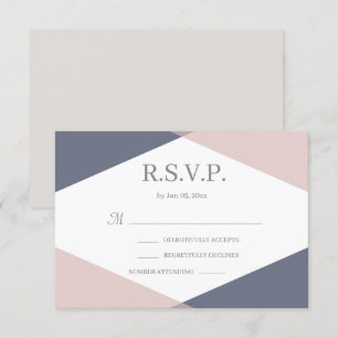 Invitation Navy Rose Pâle Géométrique Moderne Réponse au Mari
