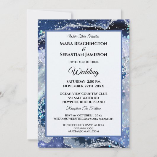 Invitation *~* NAVY RSVP Website AGATE Stars AR13 Mariage (Devant)